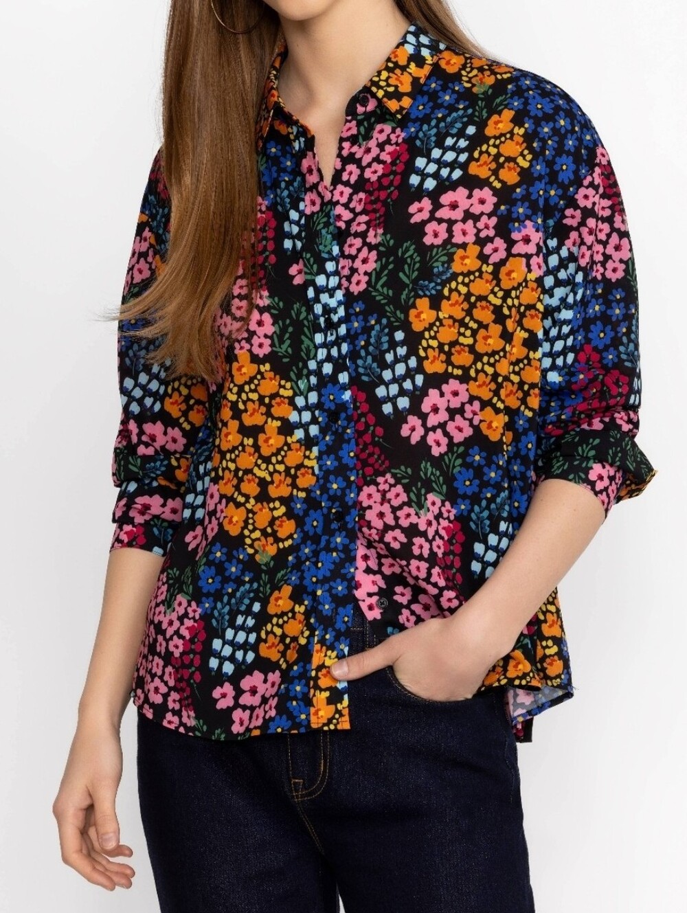 Johnny Was Jade  Women's Astrid Pleated Blouse Floral Multi Color Sz XL